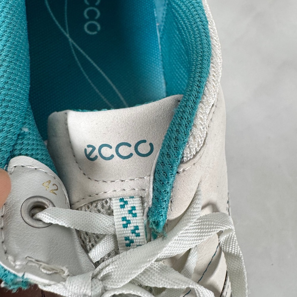 Ecco Leather Sneakers Off-White Teal Lace Up Comfort Casual EU 42 US 11/11.5 - Picture 8 of 12
